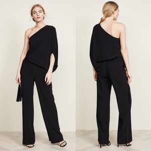 Halston Heritage One-Shoulder Asymmetrical Wide-Leg Jumpsuit Black NWT Size 4